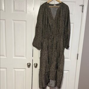 a new day Black and Taupe Printed V-Neck Midi Dress